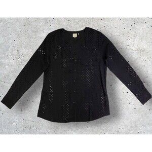 Ecru Style 100% Silk Top Button Up Womens Small Black Laser Cut The Gazebo NEW